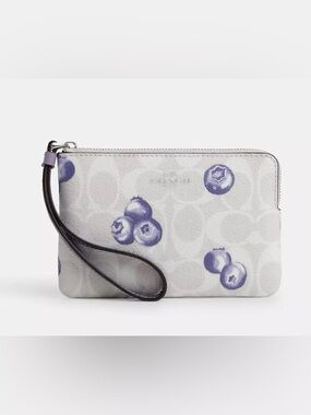 Coach Blueberry Print Corner Zip Wristlet